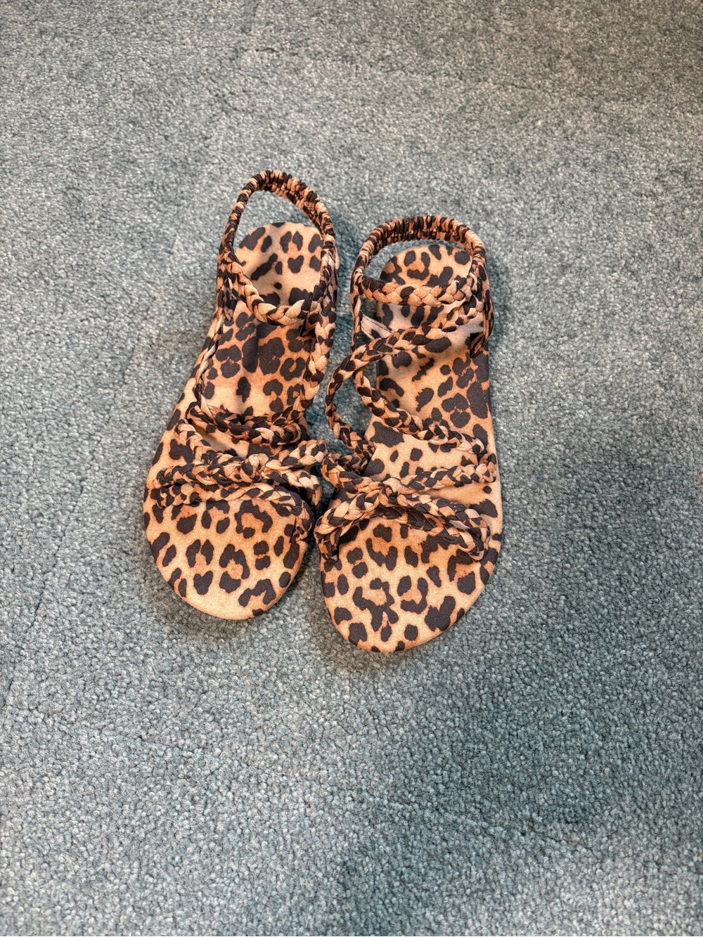Leopard Print Braided Strap Sandals - Women's Tan/Brown